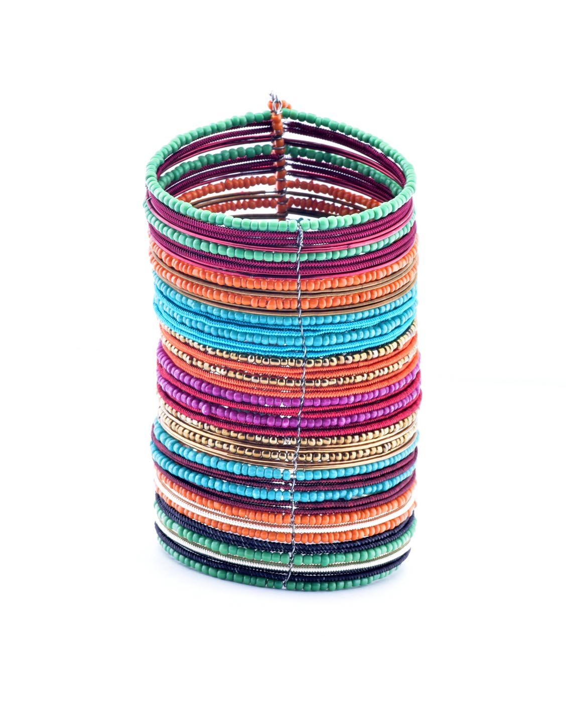 STACKABLE MULTI-COLORED BEADED CUFF BRACELET